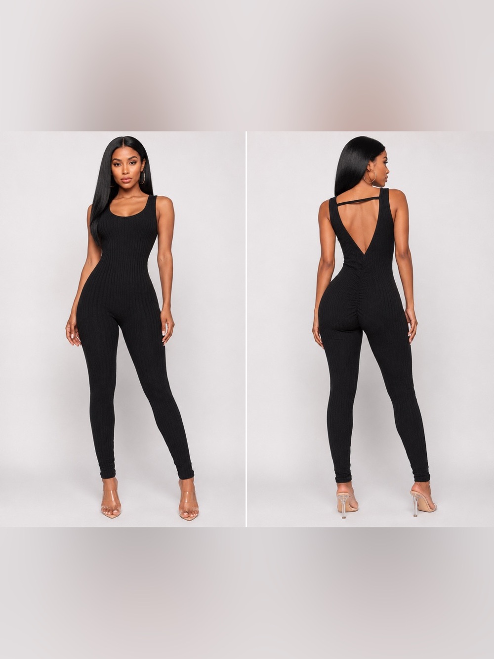 Black Cable Knit Ribbed Sleeveless Jumpsuit
